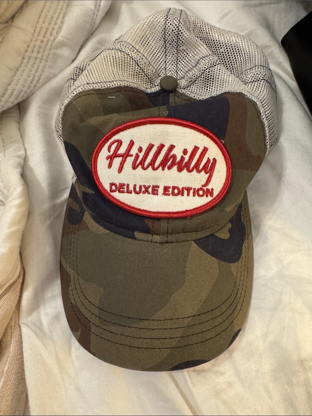 Idyllwind Hillbilly Deluxe Edition Camo Trucker Hat with Red Patch - Picture 3 of 3